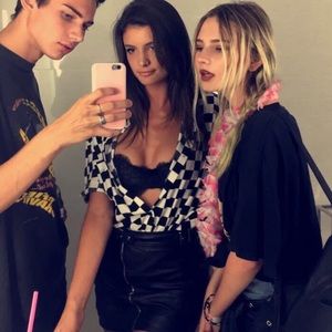 checkered urban outfitters button up top